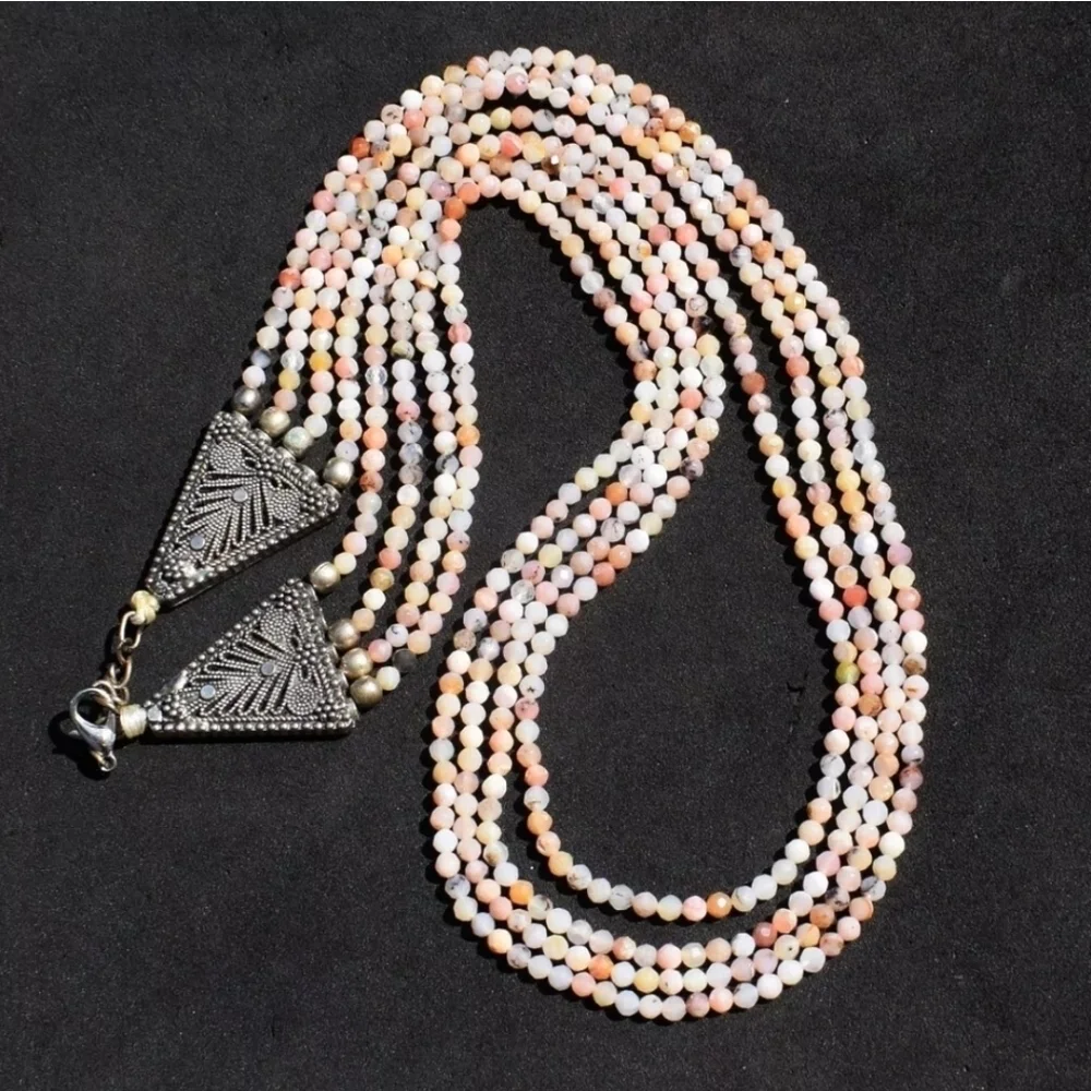 161 Cts Natural Pink Australian Opal 4 Strand Faceted Beaded Necklace Gemstone